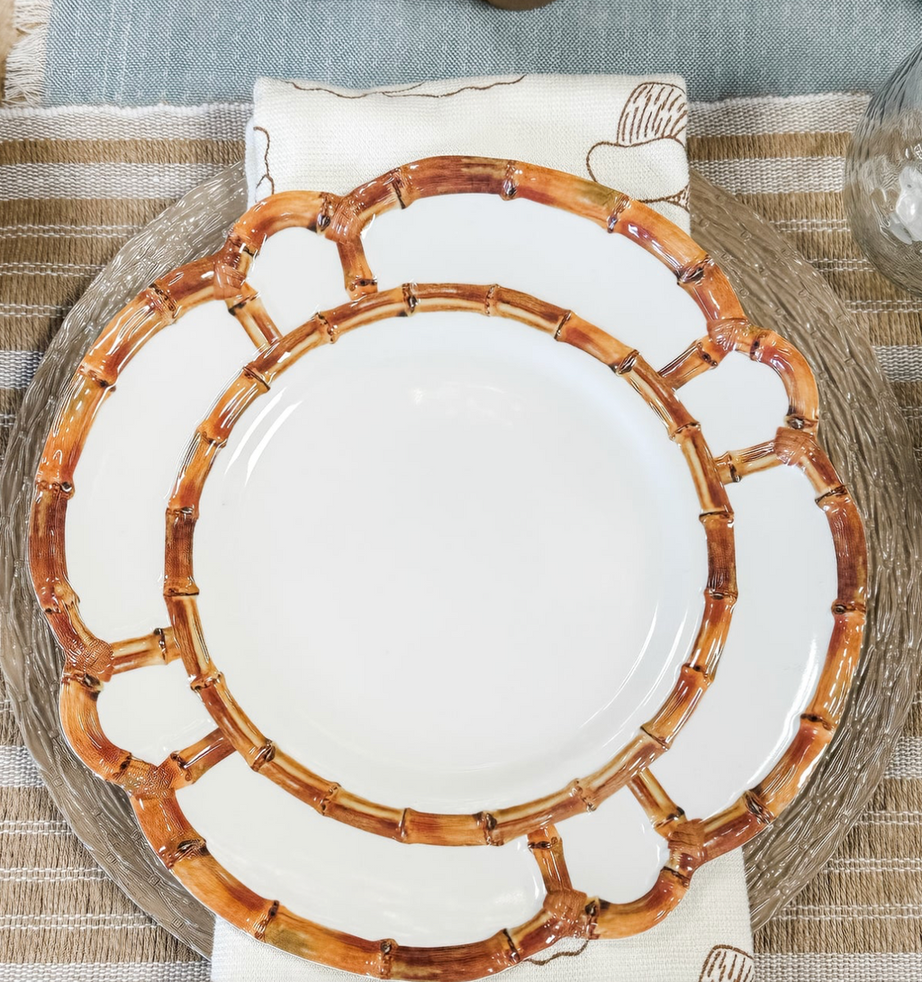 Two's Company Bamboo Melamine Dinner Plates - Sets of 4
