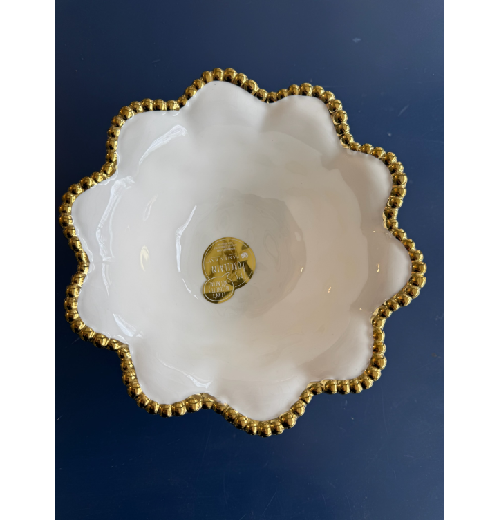 Pampa Bay Scalloped Footed Bowl - White/Gold