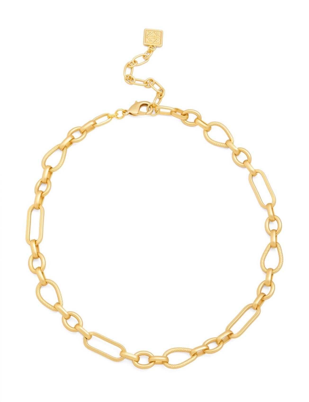 Zenzii Mixed Linked Collar Necklace - Matte Gold