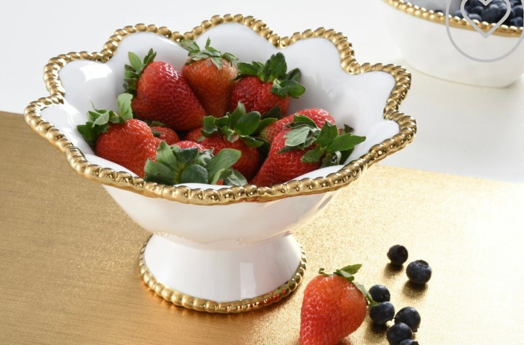 Pampa Bay Scalloped Footed Bowl - White/Gold