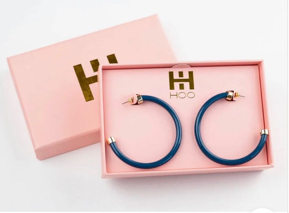 Hoo Hoops Large Hoop Earrings - Navy