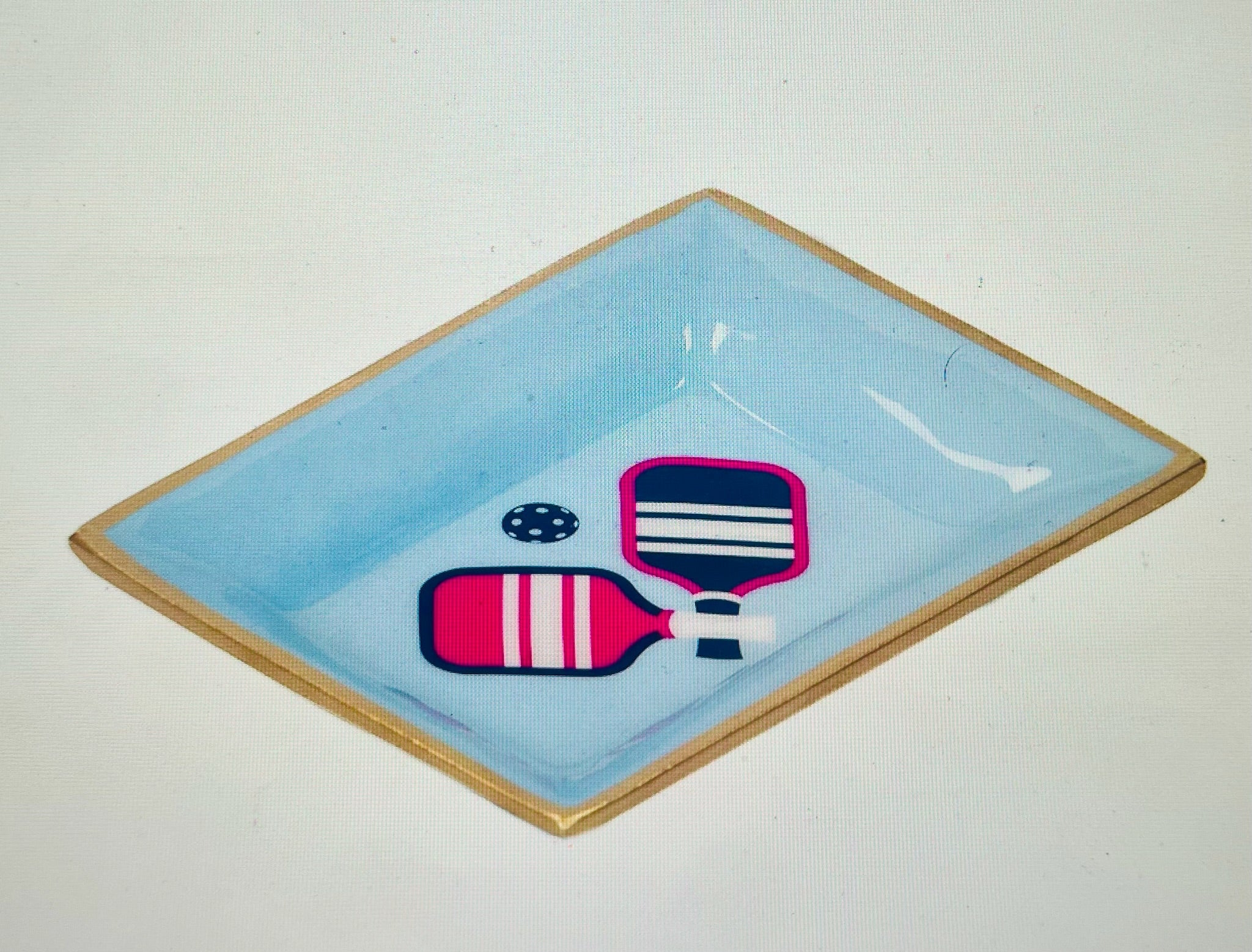 Jay's Studio Pickleball Enameled Rectangle  Landry Tray/Light Blue