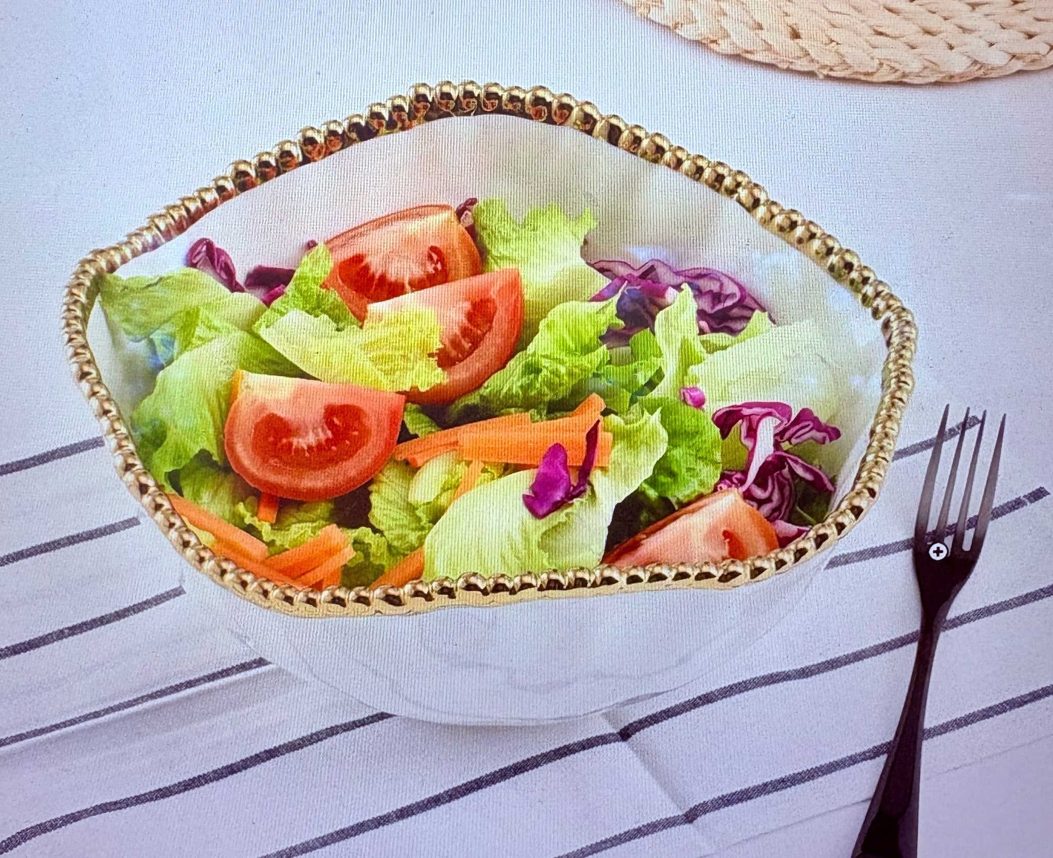 Pampa Bay Round Large Salad Bowl - White/Gold