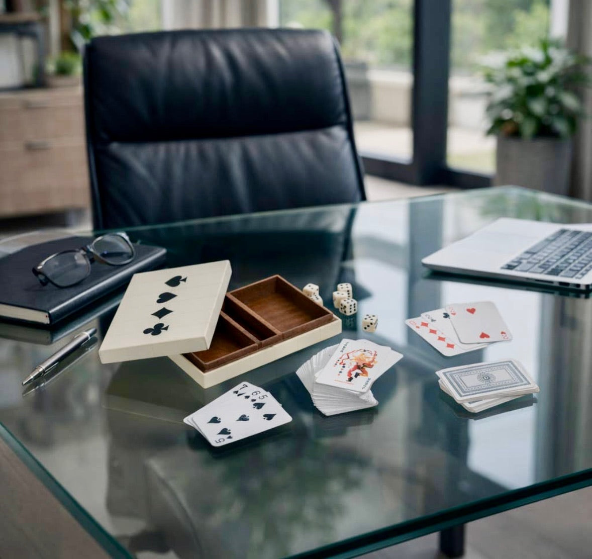 Sagebrook Home Black & White Wood Box with Cards and Dice