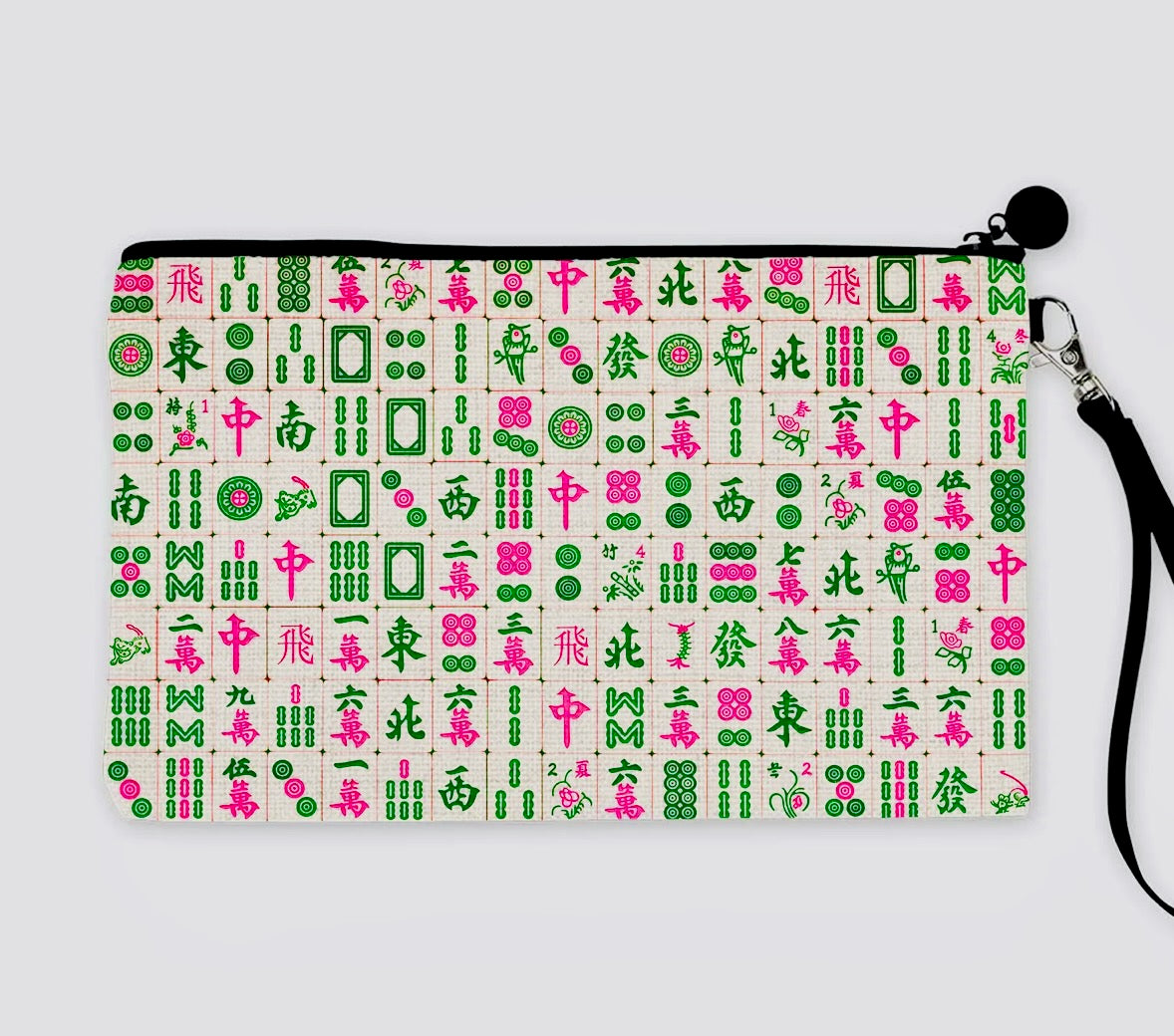 Marye-Kelley Pink and Green Mahjong Linen Pouch