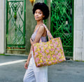 Anju Quilted Block-Printed Tote - "Teal Florals"