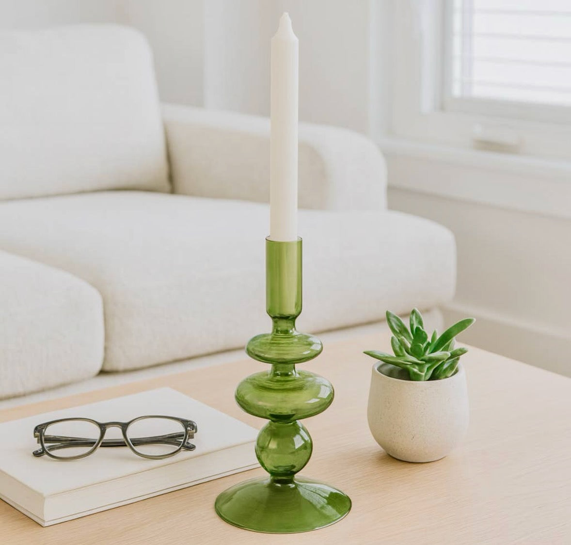 Sagebrook Home Taper Glass Candle Holder - Green