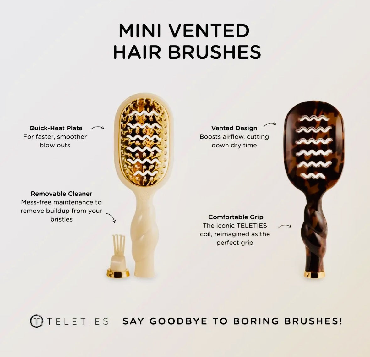 Teleties Mini Vented Hairbrush - Tortoise