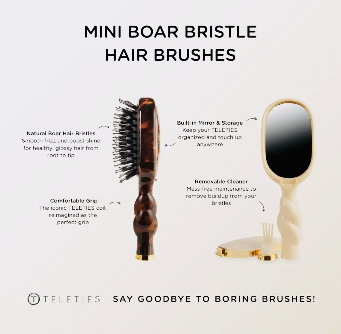 Teleties Mini Boar Hairbrush - Tortoise