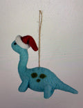Option 2 Blue Dinosaur with Santa Hat  Felt Ornament