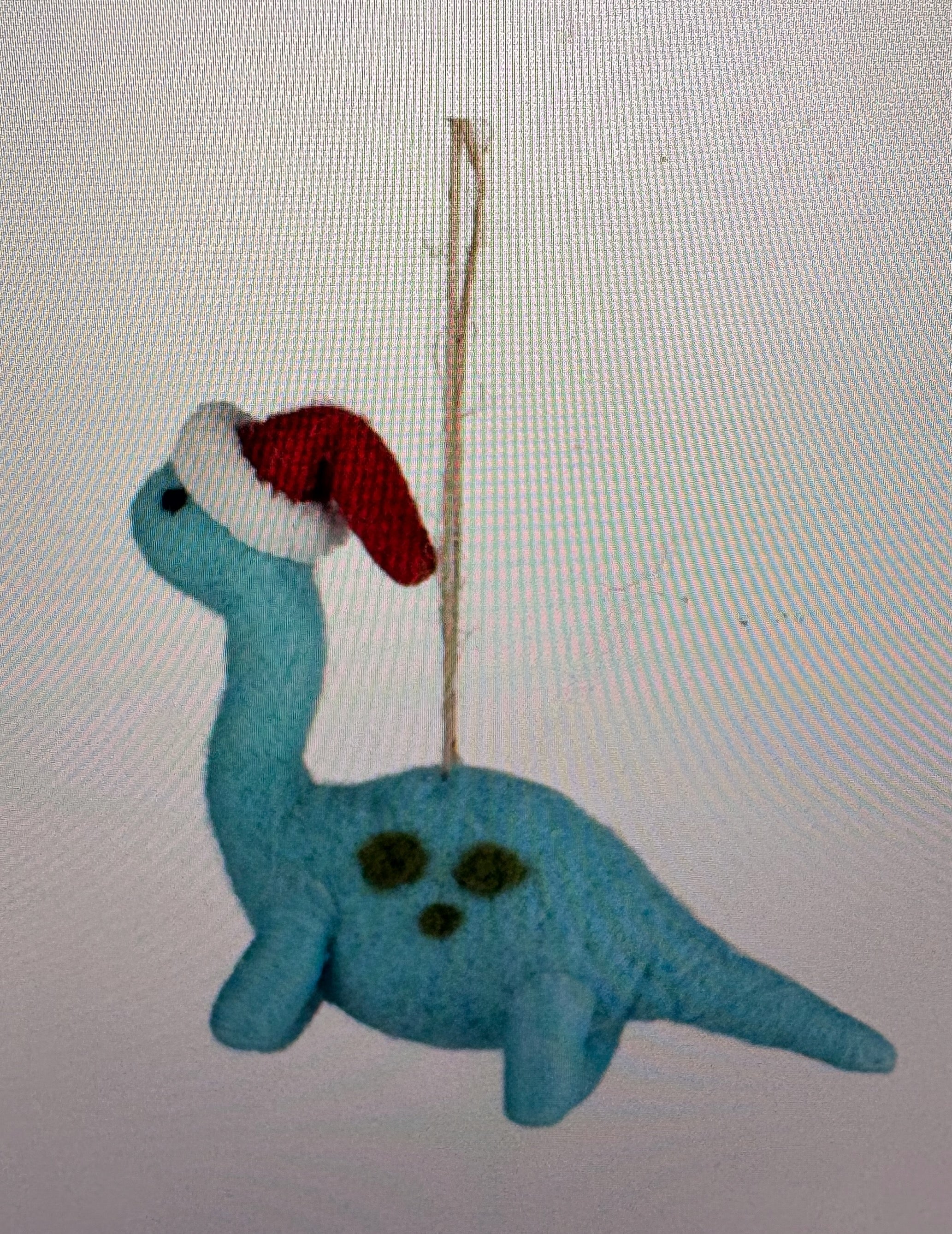 Option 2 Blue Dinosaur with Santa Hat  Felt Ornament