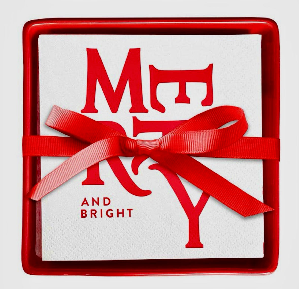 Santa Barbara Design Studio Ceramic Napkin Tray with "Merry" Napkins