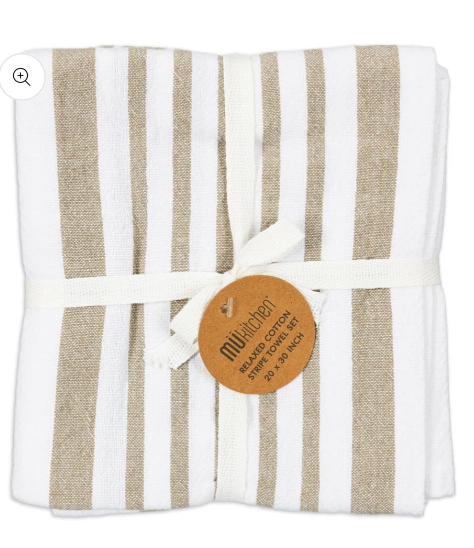 Mu Kitchen Relaxed Stripe Towel - Cedar Ash