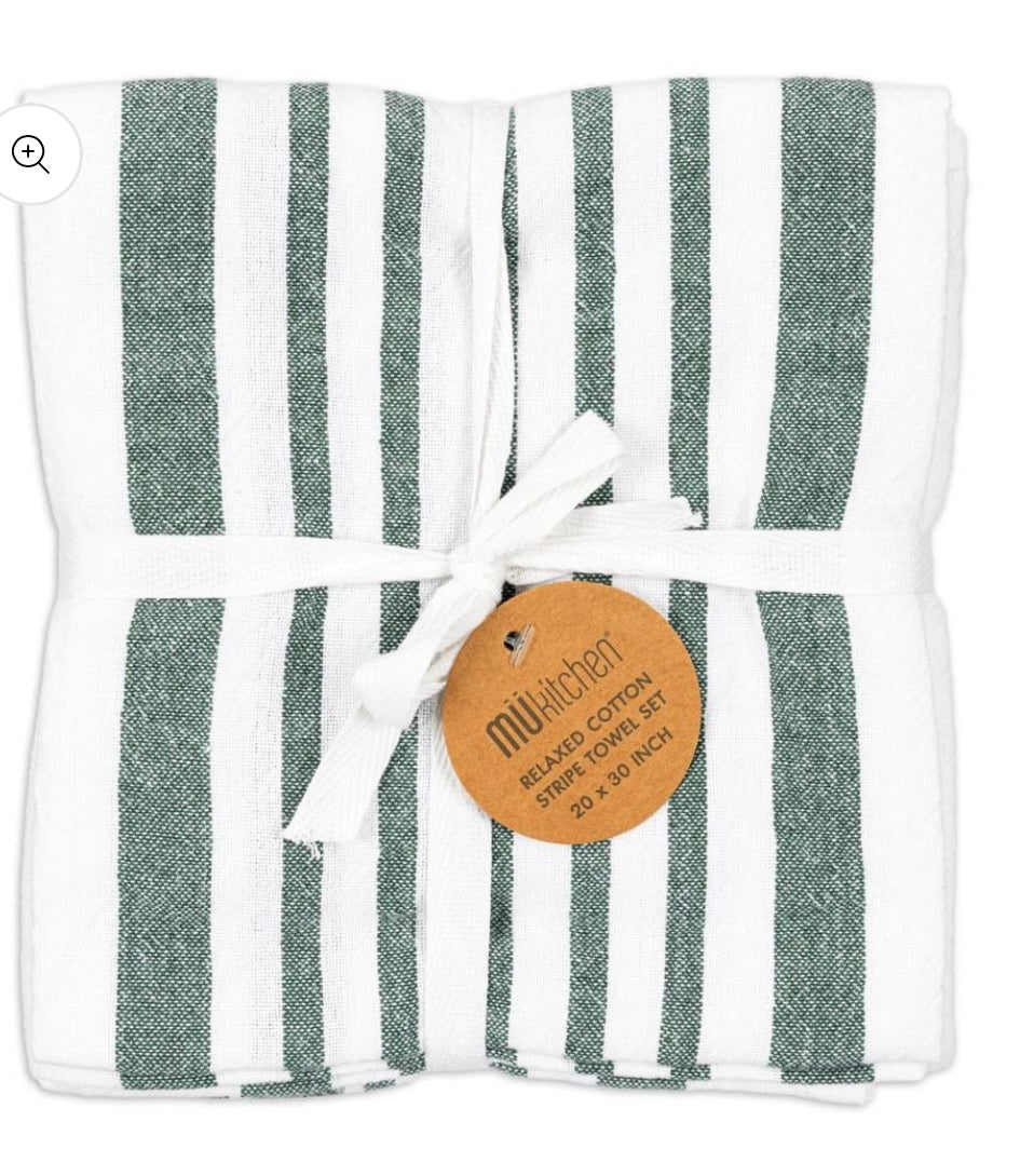 Mu Kitchen Relaxed Stripe Towel Set - Laurel Wreath