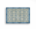 French Graffiti Blue & Tan Chinoiserie Vinyl Floor Mat - Small