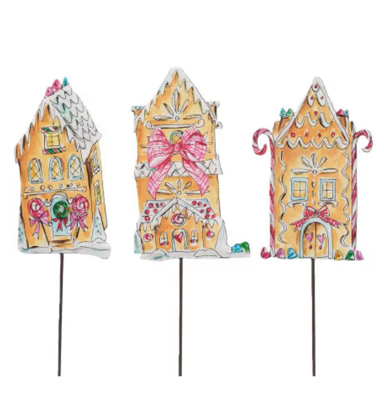 Round Top Collection Sweet Season's Gingerbread House Planter Stake - Round Doors