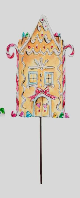 Round Top Collection Sweet Season's Gingerbread House Planter Stake - Round Doors